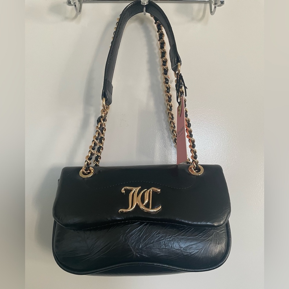 Juicy Couture Fashion Vibe Flap Crossbody Black Chain Strap Logo Textured NWT - Picture 2 of 16